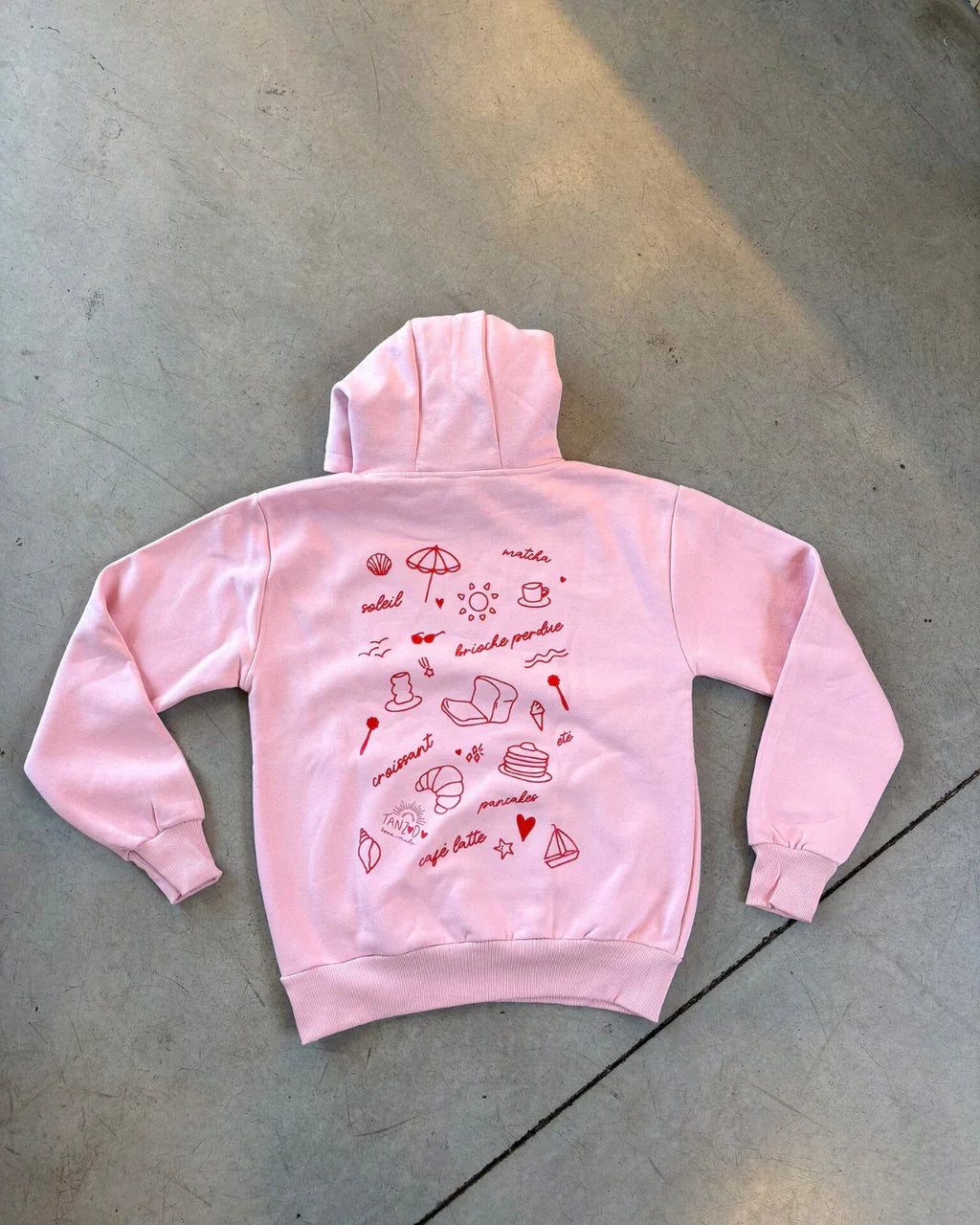 Sweat à capuche oversize " un café s'il vous plait" - ROSE