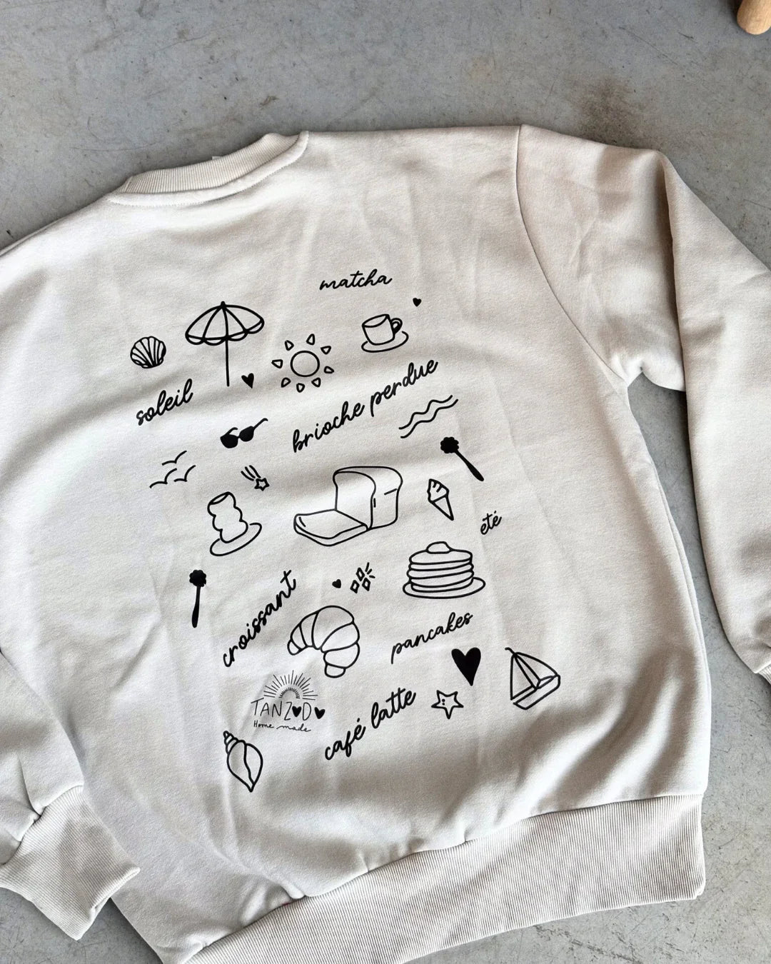 Pull oversize “Un café s’il vous plaît” - BEIGE